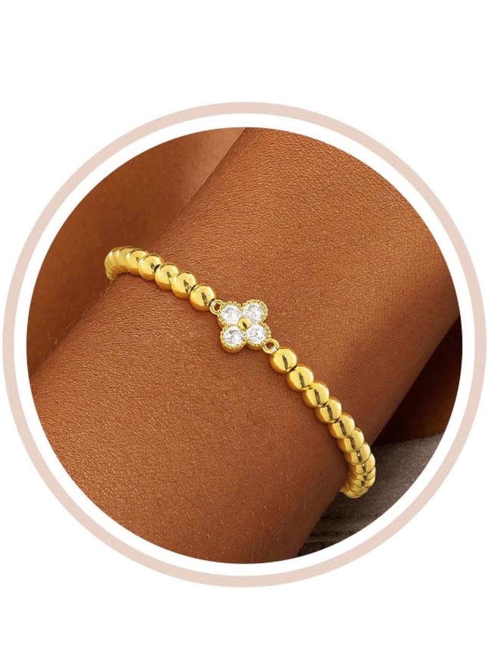 Gold Bracelets for Women Non Tarnish Elastic 14K Gold Plated